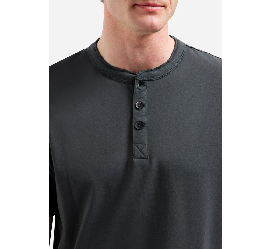 T-Shirt Granddad Half Button Melange Dark Steel (31340316 - 124)