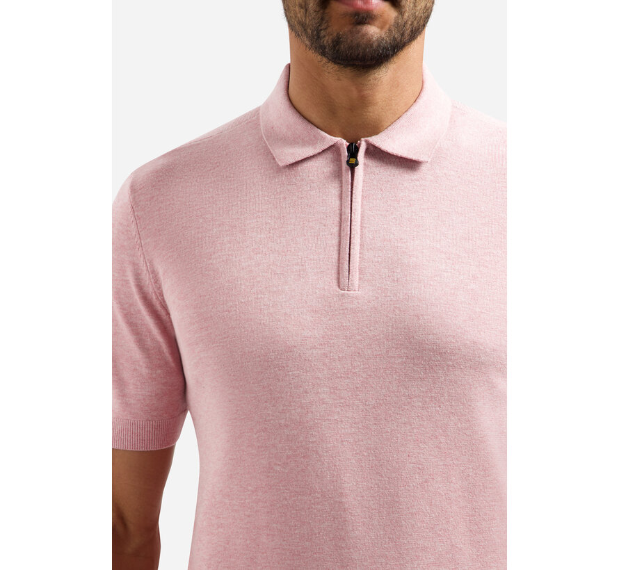 No Excess Pullover Short Sleeve Polo Zip Melange Light Mauve (31220291SN - 346)