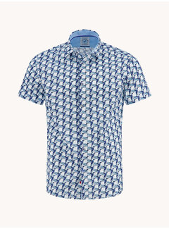 A Fish Named Fred Overhemd Korte Mouw Geometric Birds Cobalt (33.055 - 607)