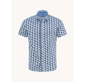 A Fish Named Fred Overhemd Korte Mouw Geometric Birds Cobalt (33.055 - 607)