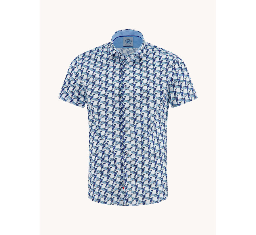 Overhemd Korte Mouw Geometric Birds Cobalt (33.055 - 607)