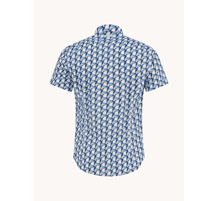 A Fish Named Fred Overhemd Korte Mouw Geometric Birds Cobalt (33.055 - 607)