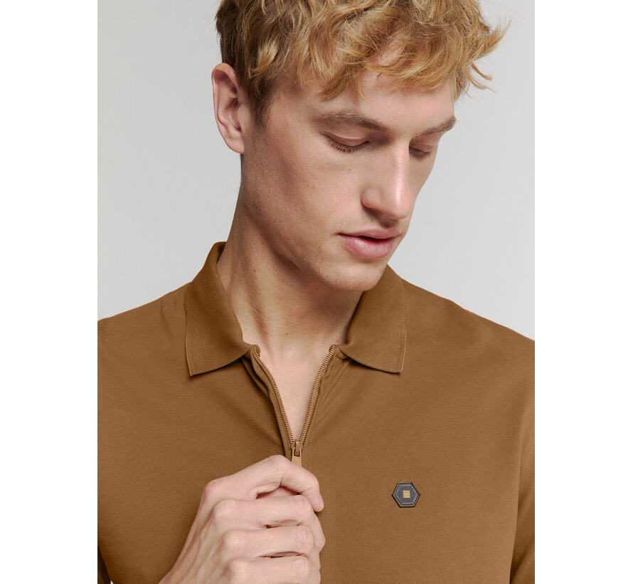Polo Zip Pique Garment Dyed Camel (28380422 - 140)