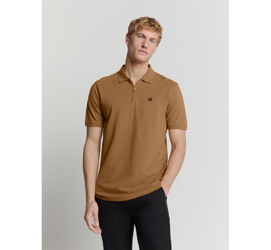 Polo Zip Pique Garment Dyed Camel (28380422 - 140)
