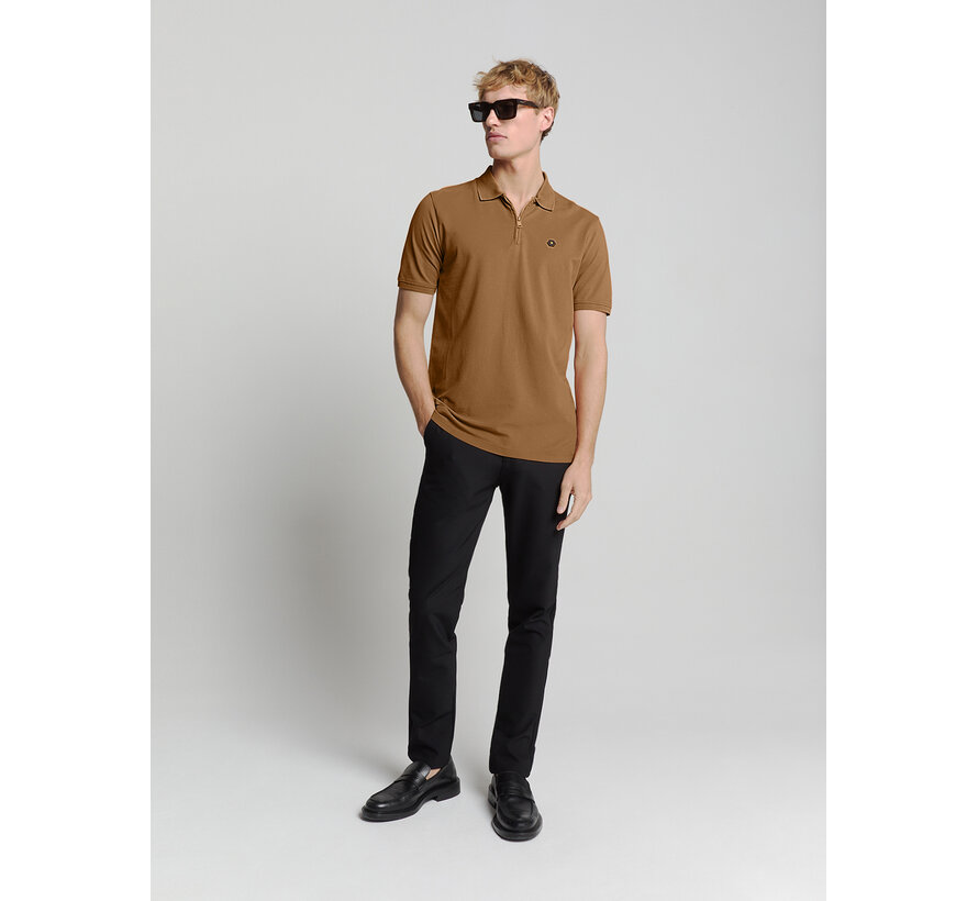 Polo Zip Pique Garment Dyed Camel (28380422 - 140)