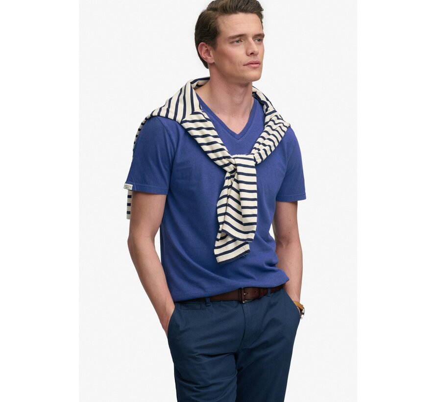 T-shirt Classic Cotton Linen Vee Serge Blue (M1012391A - K5B)