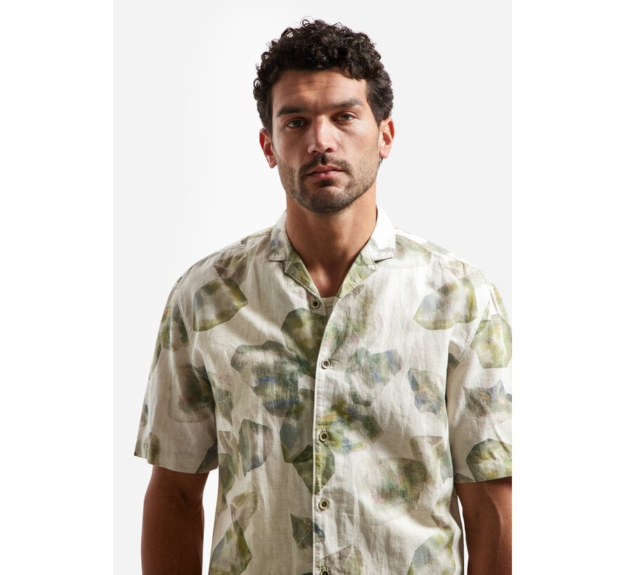 Korte Mouw Overhemd Allover Printed With Linen Green (31440385 - 050)