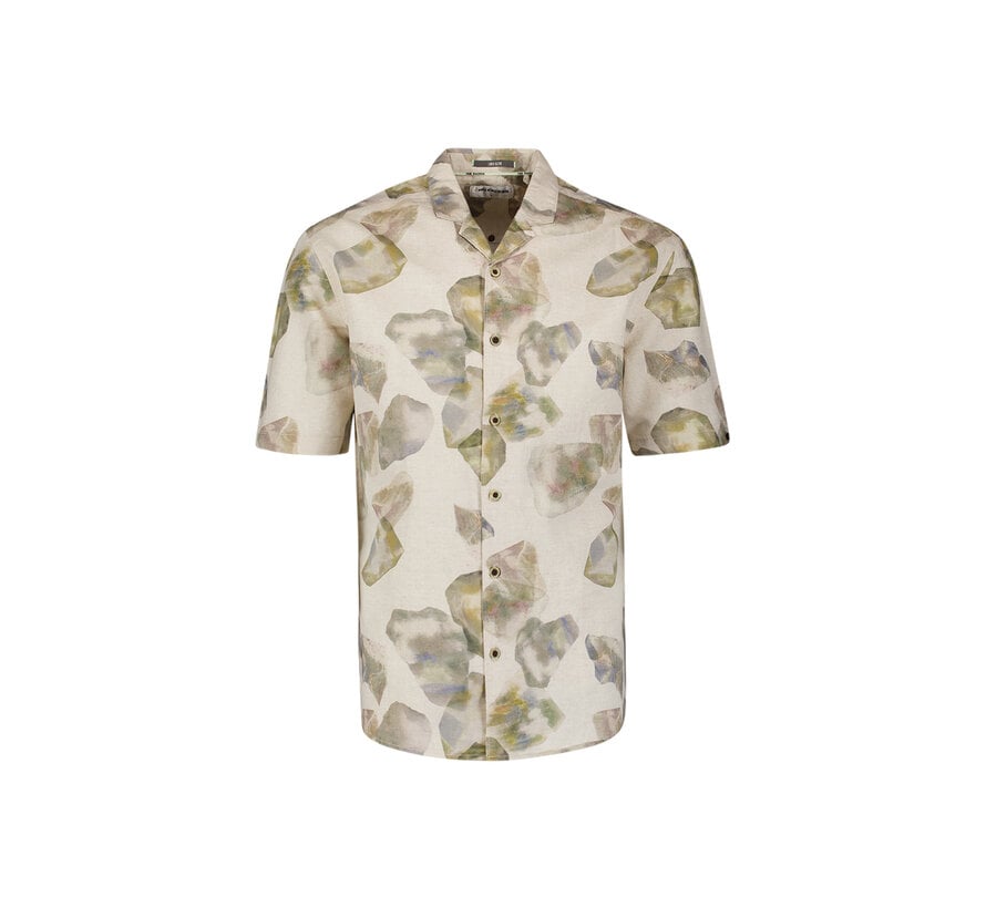 Korte Mouw Overhemd Allover Printed With Linen Green (31440385 - 050)