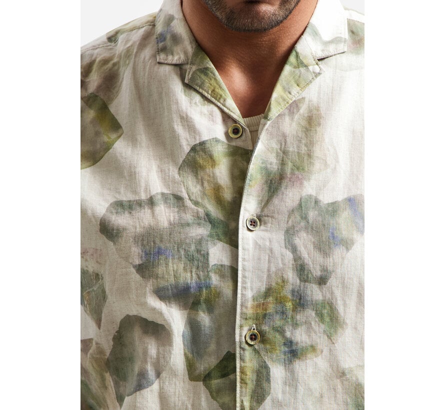 Korte Mouw Overhemd Allover Printed With Linen Green (31440385 - 050)