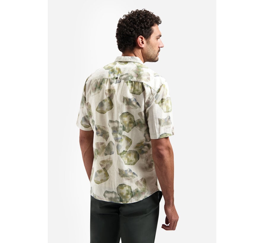 Korte Mouw Overhemd Allover Printed With Linen Green (31440385 - 050)
