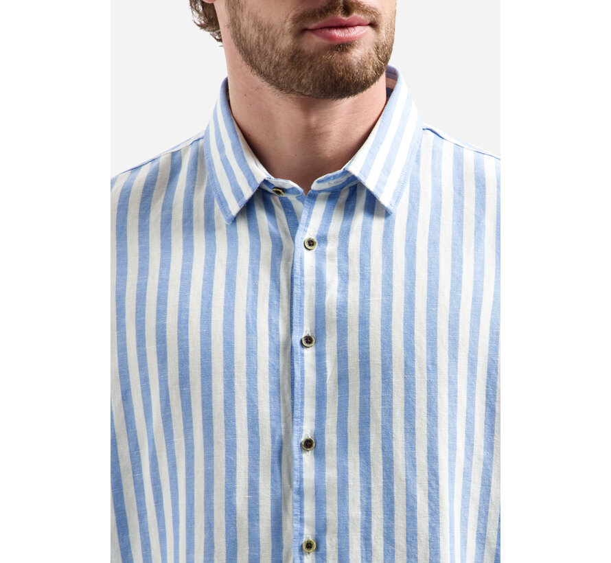 Overhemd Vertical Big Stripe With Linen Blue (31470224 - 030)