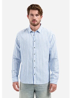 No Excess Overhemd Vertical Big Stripe With Linen Blue (31470224 - 030)