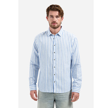 No Excess Overhemd Vertical Big Stripe With Linen Blue (31470224 - 030)