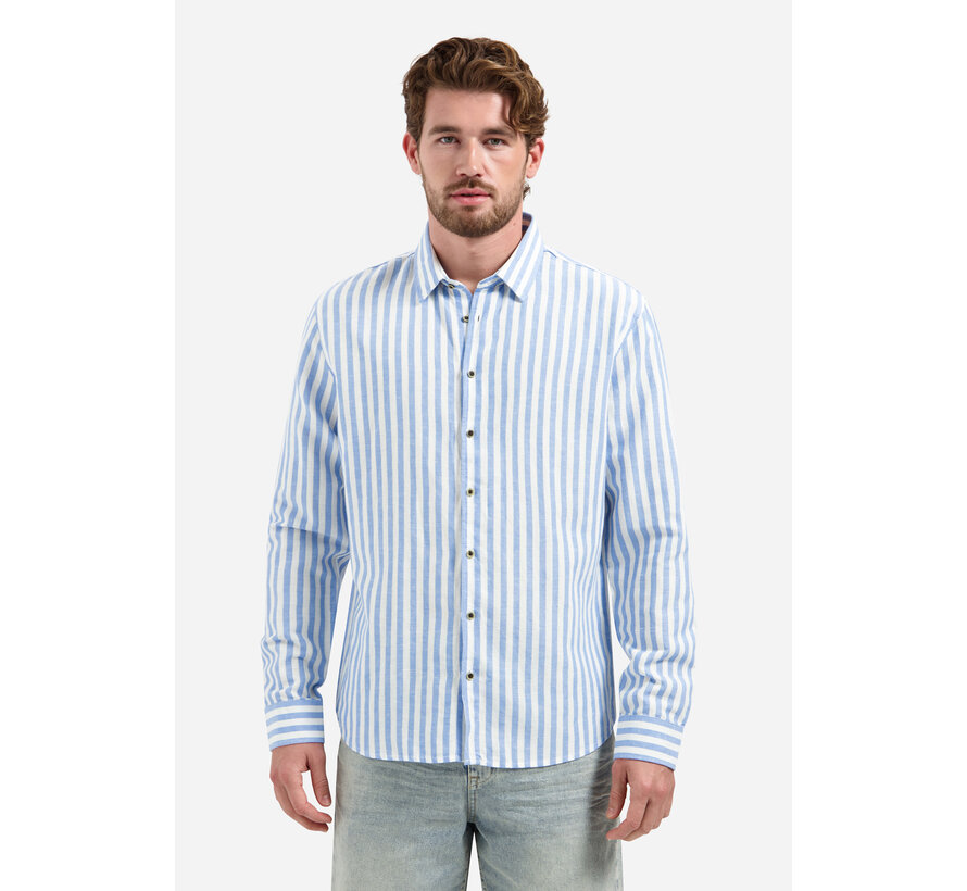 Overhemd Vertical Big Stripe With Linen Blue (31470224 - 030)