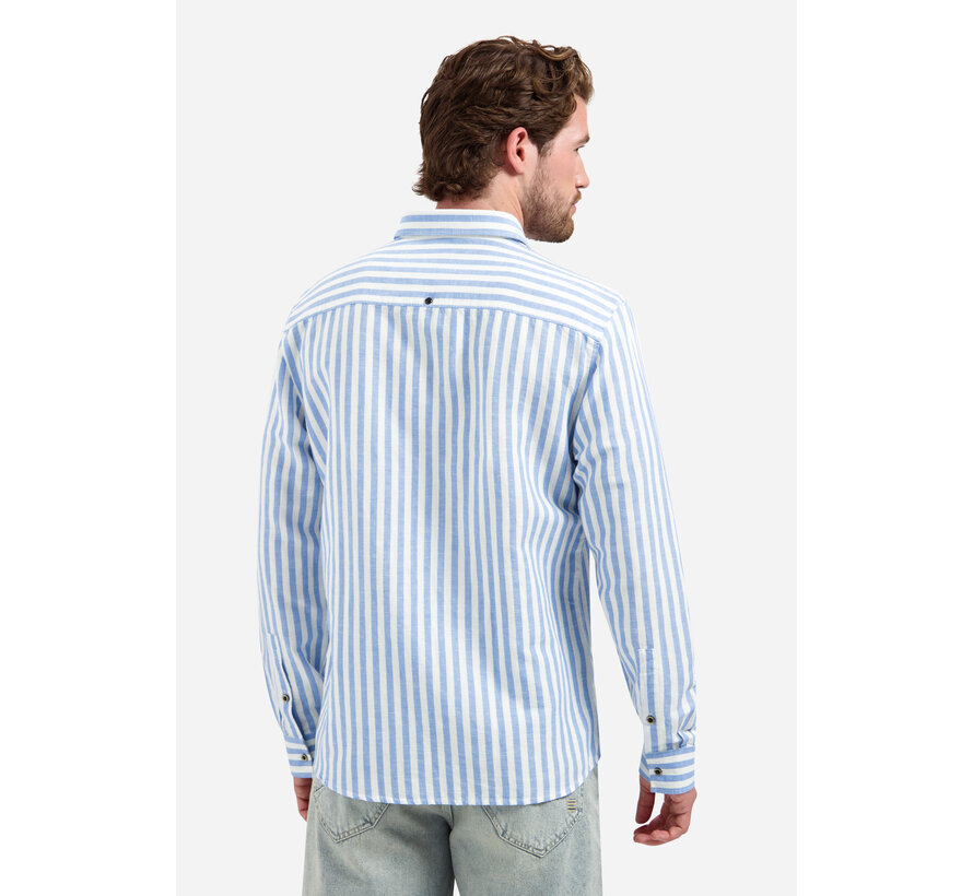 Overhemd Vertical Big Stripe With Linen Blue (31470224 - 030)