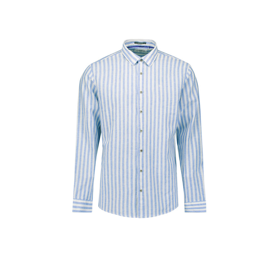 Overhemd Vertical Big Stripe With Linen Blue (31470224 - 030)