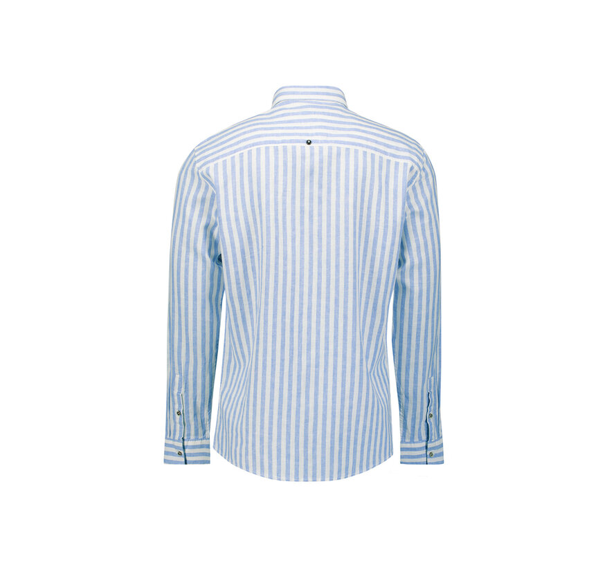 Overhemd Vertical Big Stripe With Linen Blue (31470224 - 030)