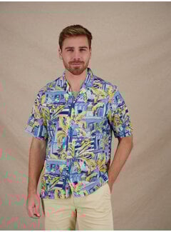 A Fish Named Fred A Fish Named Fred Overhemd Korte Mouw Tropical Sketch Light Blue (33.061 - 610)