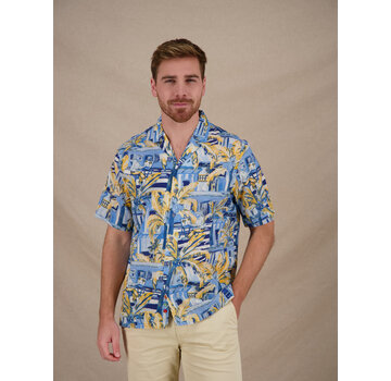 A Fish Named Fred Overhemd Korte Mouw Tropical Sketch Light Blue (33.061 - 610)