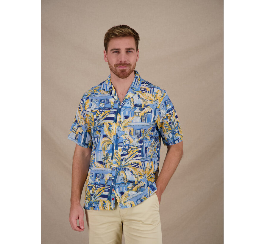 A Fish Named Fred Overhemd Korte Mouw Tropical Sketch Light Blue (33.061 - 610)