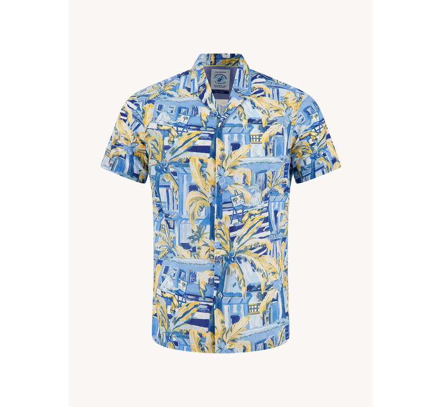 A Fish Named Fred Overhemd Korte Mouw Tropical Sketch Light Blue (33.061 - 610)