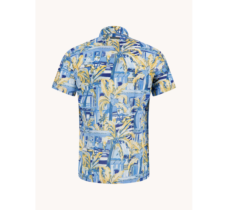 A Fish Named Fred Overhemd Korte Mouw Tropical Sketch Light Blue (33.061 - 610)