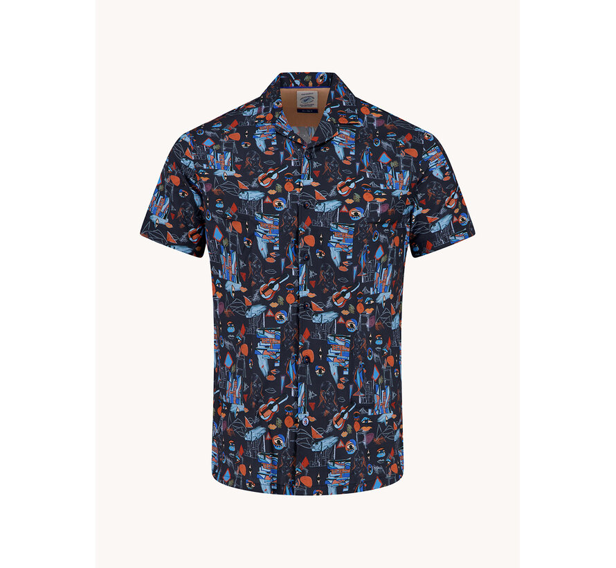 A Fish Named Fred Overhemd Korte Mouw Cubist Multicolor Navy (33.067 - 604)