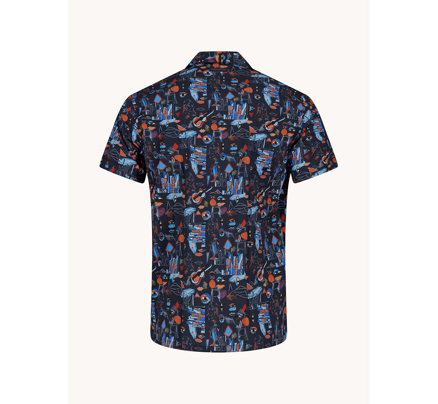 A Fish Named Fred Overhemd Korte Mouw Cubist Multicolor Navy (33.067 - 604)