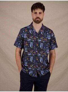 A Fish Named Fred A Fish Named Fred Overhemd Korte Mouw Cubist Multicolor Navy (33.067 - 604)