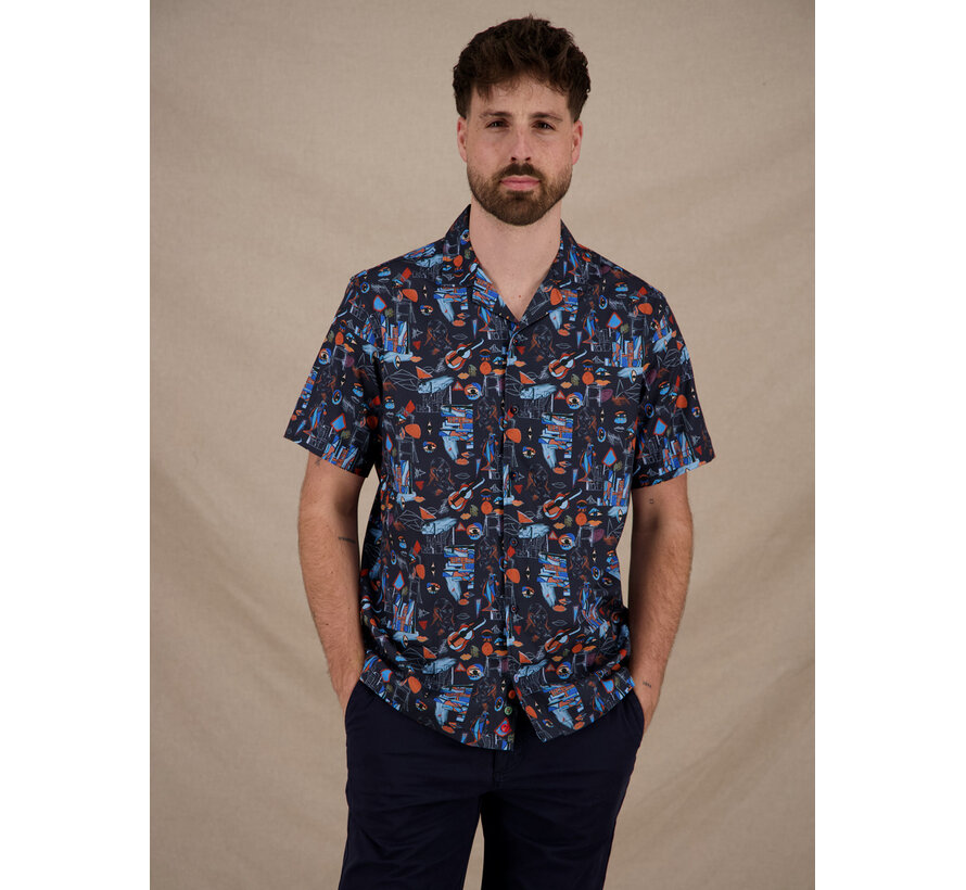 A Fish Named Fred Overhemd Korte Mouw Cubist Multicolor Navy (33.067 - 604)