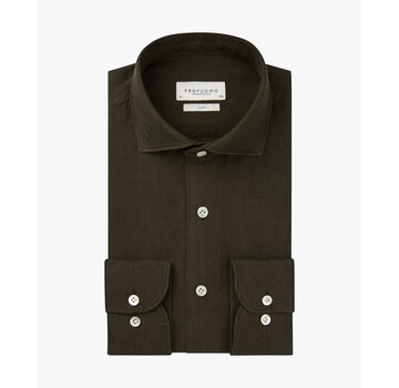 Profuomo Overhemd 100% Linnen Slim Fit Cutaway Dark Brown (PPXH10017F)