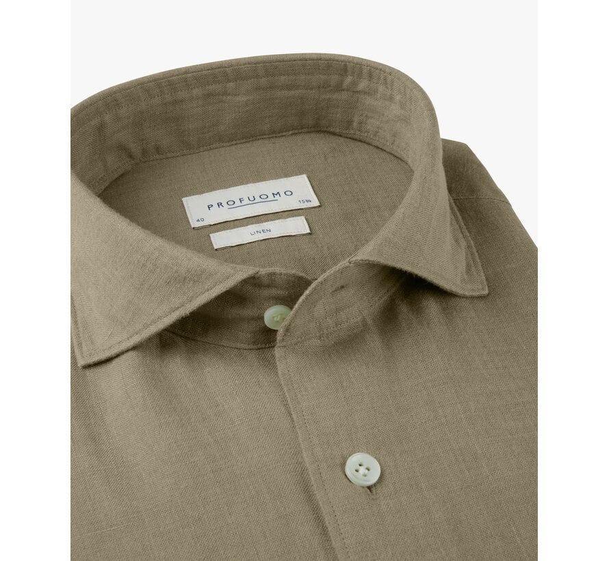 Profuomo Overhemd 100% Linnen Slim Fit Cutaway M.Green (PPXH10017P)