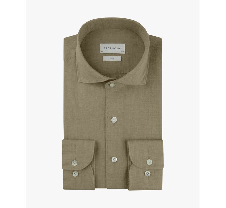 Profuomo Overhemd 100% Linnen Slim Fit Cutaway M.Green (PPXH10017P)