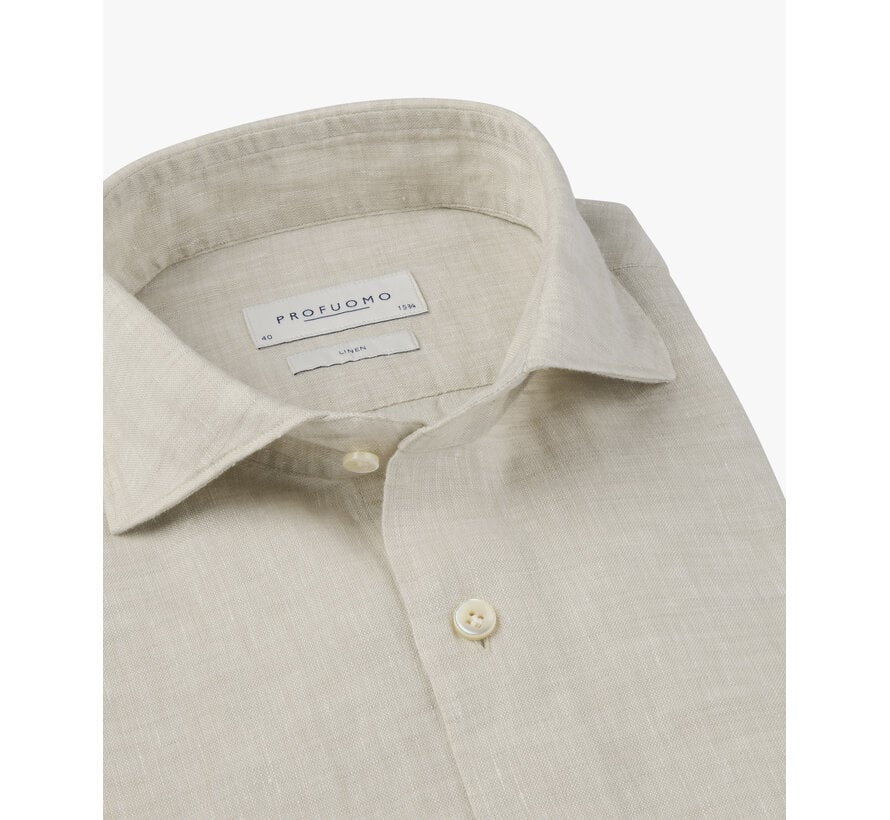 Profuomo Overhemd 100% Linnen Slim Fit Cutaway Sand (PPXH10017K)