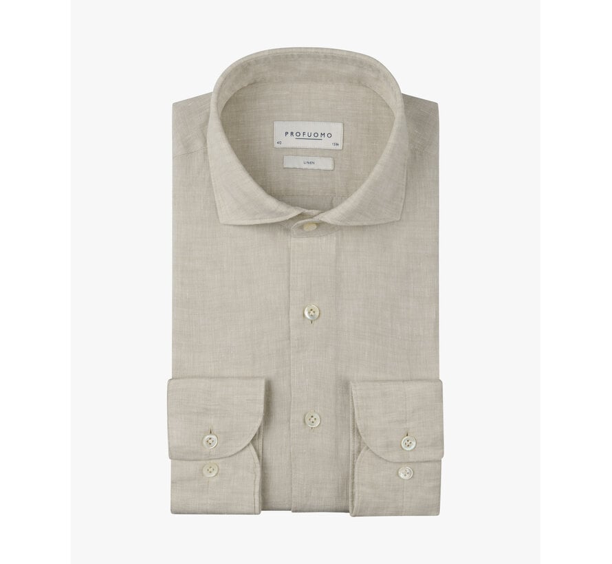 Profuomo Overhemd 100% Linnen Slim Fit Cutaway Sand (PPXH10017K)