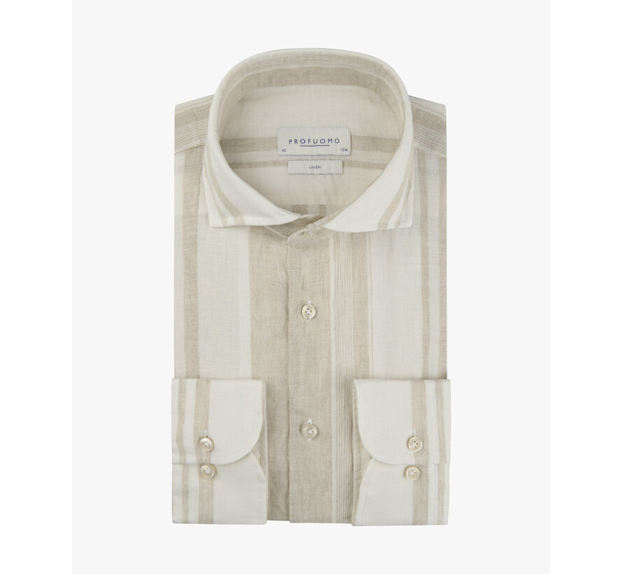 Profuomo Overhemd Linnen Cutaway Beige (PPXH10044A)