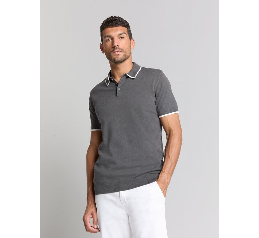 Pullover Short Sleeve Polo Button Solid Dark Steel (28240456 - 124)