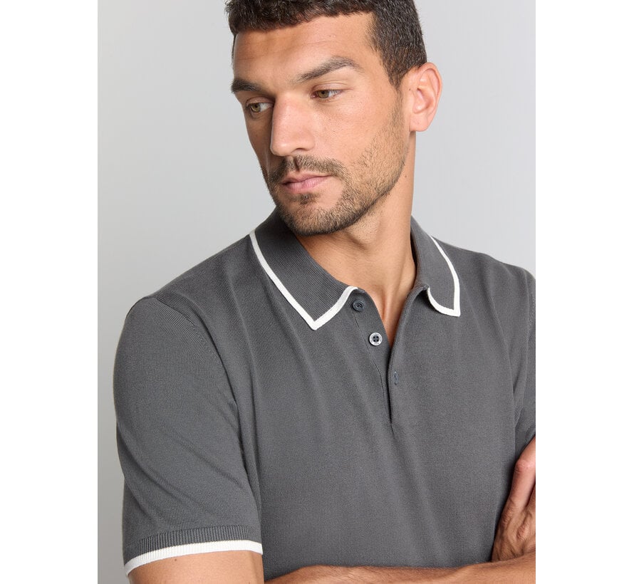 Pullover Short Sleeve Polo Button Solid Dark Steel (28240456 - 124)