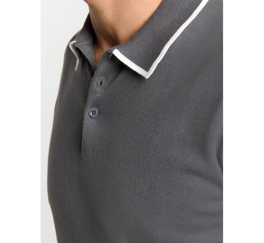 Pullover Short Sleeve Polo Button Solid Dark Steel (28240456 - 124)