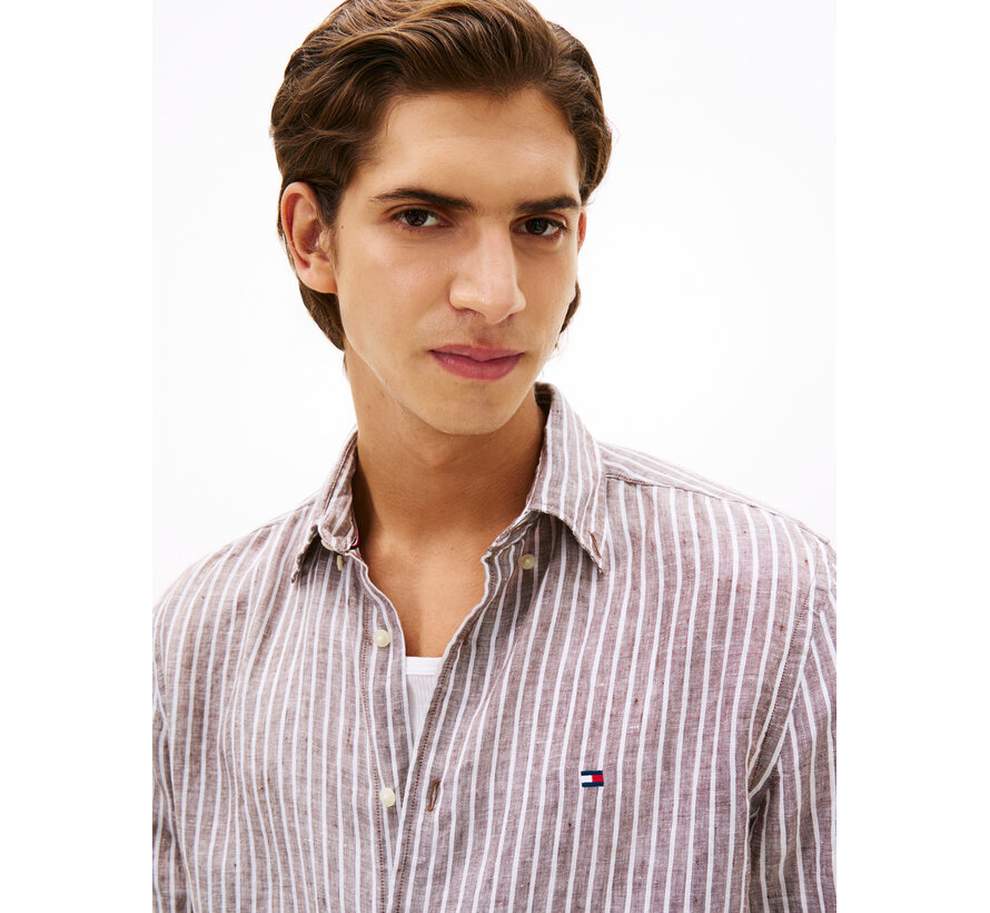 Overhemd 100% Linnen Stripe Legacy Brown (MW0MW42400 - OBJ)