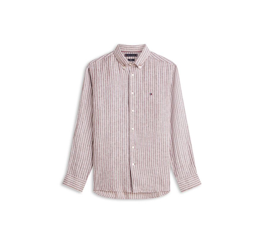 Overhemd 100% Linnen Stripe Legacy Brown (MW0MW42400 - OBJ)