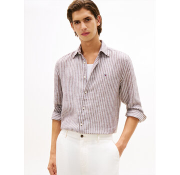 Tommy Hilfiger Overhemd 100% Linnen Stripe Legacy Brown (MW0MW42400 - OBJ)