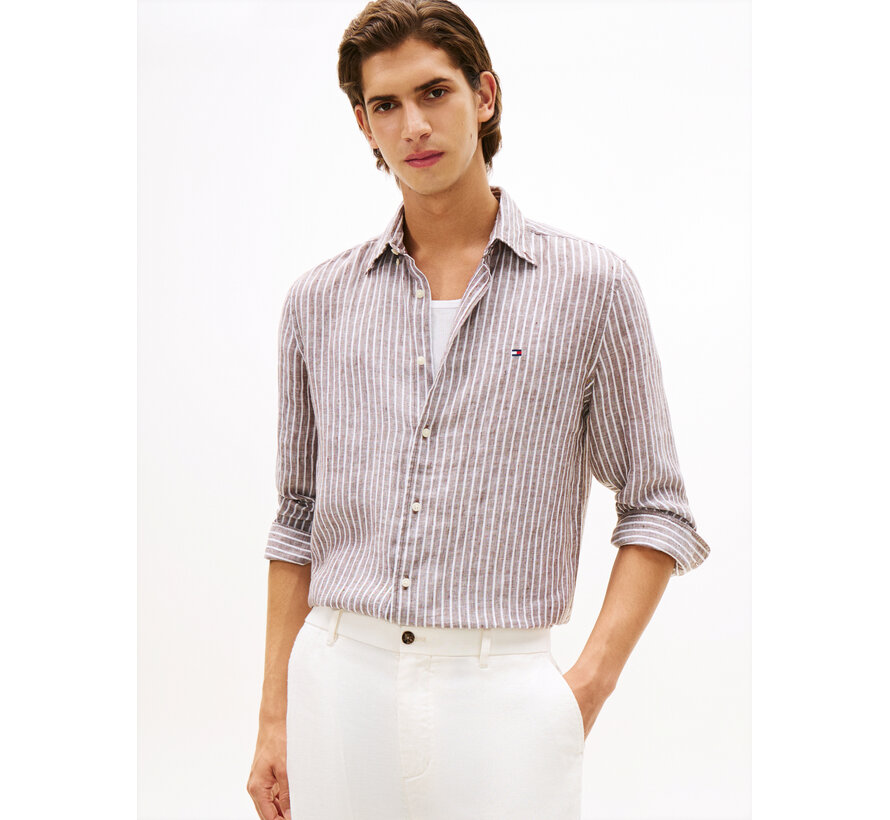 Overhemd 100% Linnen Stripe Legacy Brown (MW0MW42400 - OBJ)