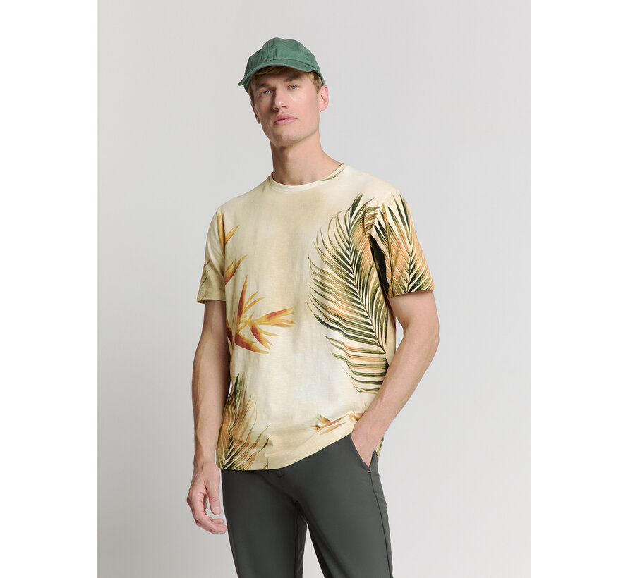 No Excess T-Shirt T-Shirt Crewneck Allover Printed Slub Garment Dyed Sand (28350416 - 015)