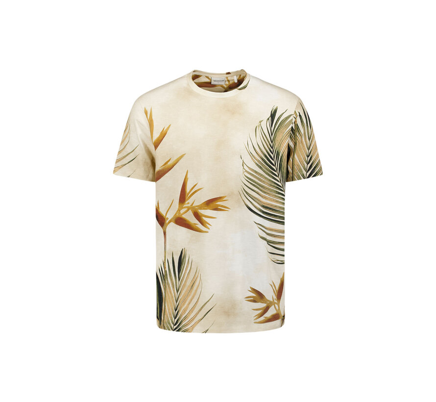 No Excess T-Shirt T-Shirt Crewneck Allover Printed Slub Garment Dyed Sand (28350416 - 015)