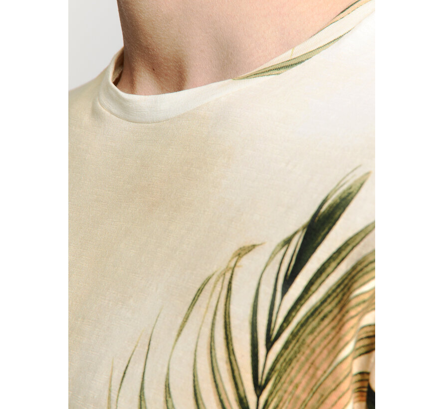 No Excess T-Shirt T-Shirt Crewneck Allover Printed Slub Garment Dyed Sand (28350416 - 015)