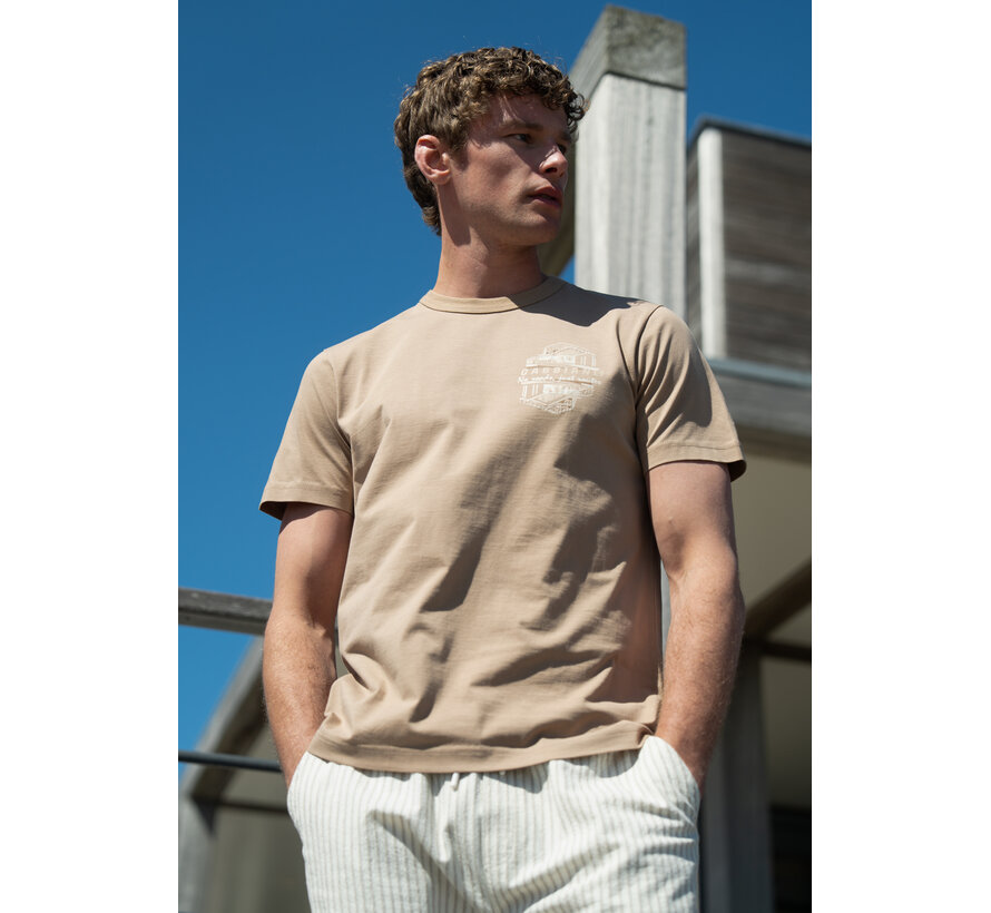 Gabbiano T-shirt Embroidery Print Jersey Silky Finish Almond (1566121 RIKO - 994)