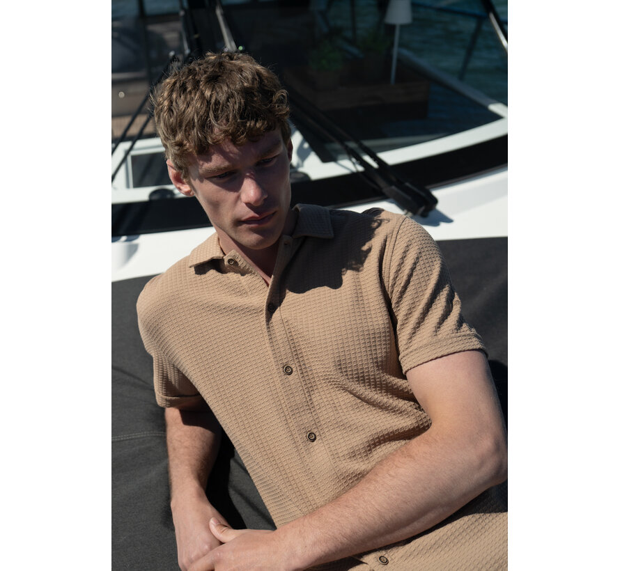 Gabbiano Shirt Shortsleeve Waffle Jacquard Almond (3366322 TIAN - 994)
