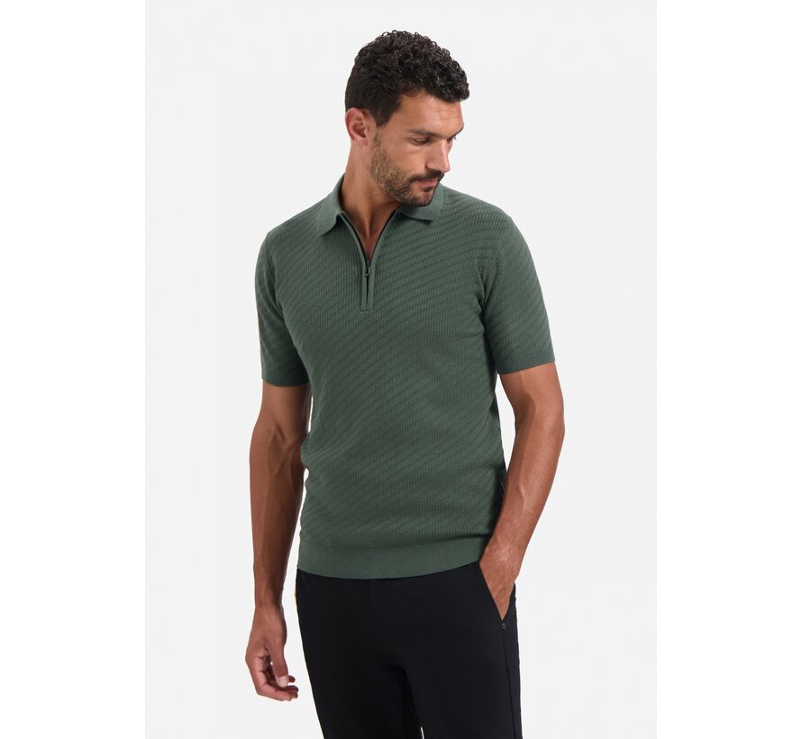 No Excess Pullover Short Sleeve Polo Zip Solid Jacquard Dark Green (29240815 - 052)