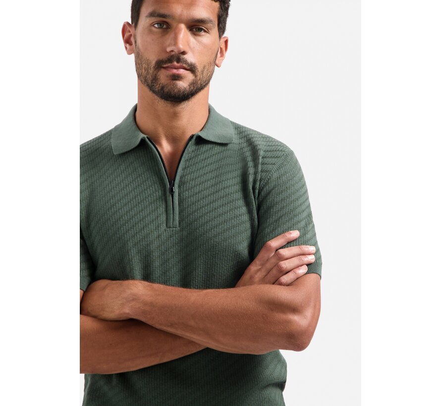 No Excess Pullover Short Sleeve Polo Zip Solid Jacquard Dark Green (29240815 - 052)